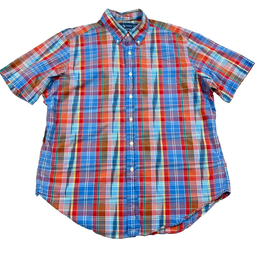 Polo Ralph Lauren Shirtโ Men XL Red Blue Button Up Southwestern Aztec Madras